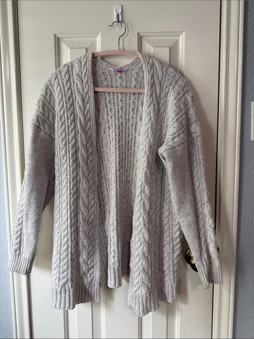 Ruffle Butts Light Gray Cable Knit Open-Front Cardigan